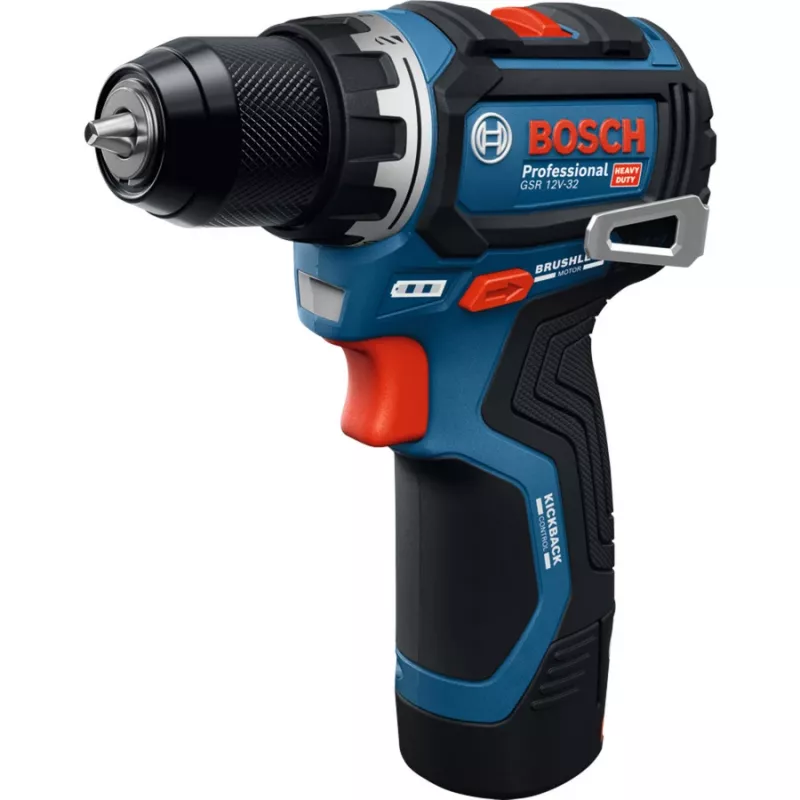 Bosch Professional GSR 12V-32 Akku-Bohrschrauber, 12V, Blau/Schwarz, 2x 2,0 Ah Li-Ion Akkus, 24-teiliges Zubehörset, Werkzeugtasche