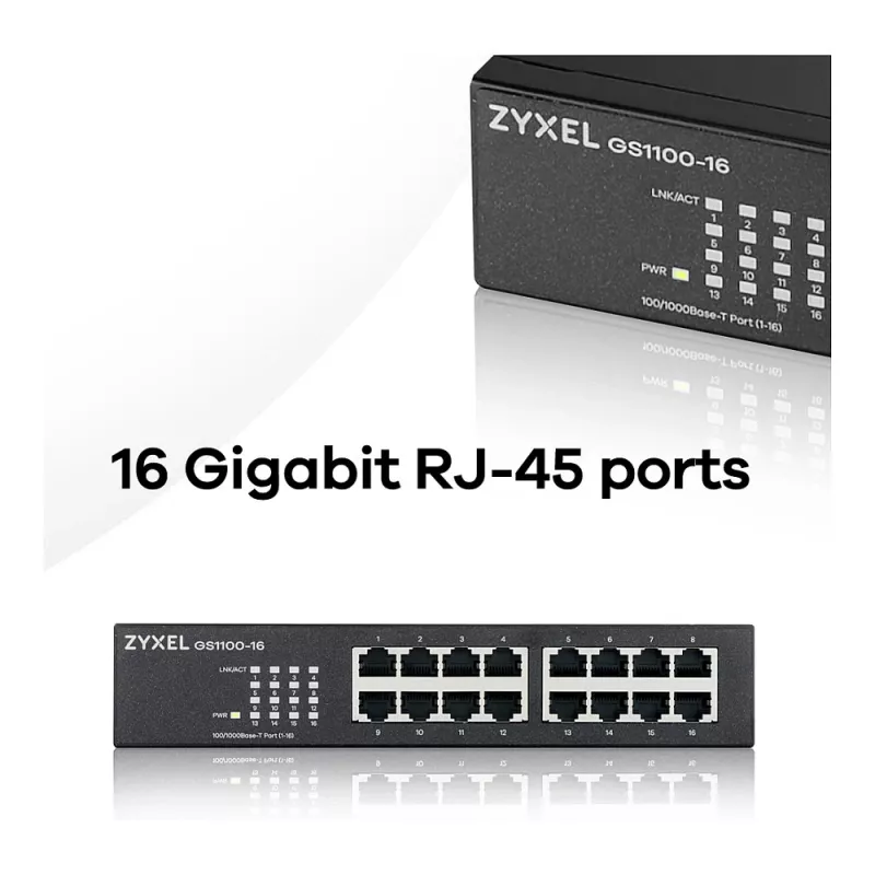 ZyXEL GS1100-16E 16-Port Gigabit Unmanaged Metal Switch