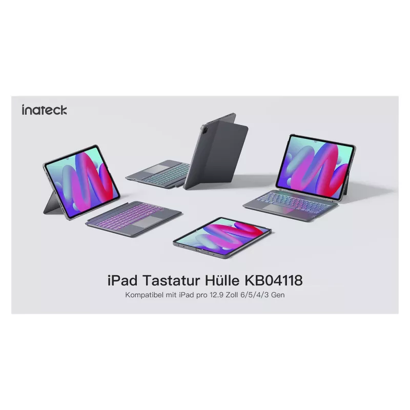 Inateck Tastaturhülle für iPad 10. Generation (10,9 Zoll, 2022) mit Trackpad und Hintergrundbeleuchtung - Grau