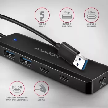 i-tec Axagon HUE-C2A USB-C Hub 4-Port 5 Gbps 2x USB-A + 2x USB-C mit Power Delivery