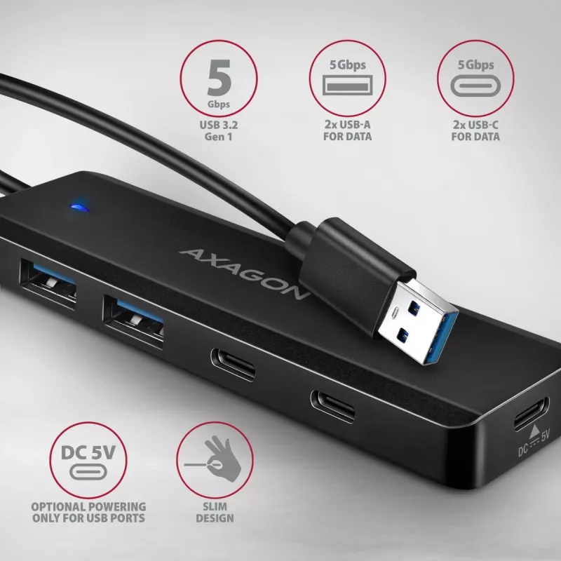 i-tec Axagon HUE-C2A USB-C Hub 4-Port 5 Gbps 2x USB-A + 2x USB-C mit Power Delivery