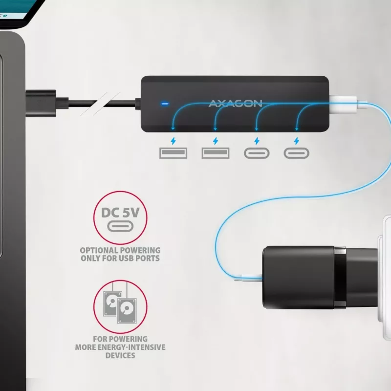 i-tec Axagon HUE-C2A USB-C Hub 4-Port 5 Gbps 2x USB-A + 2x USB-C mit Power Delivery