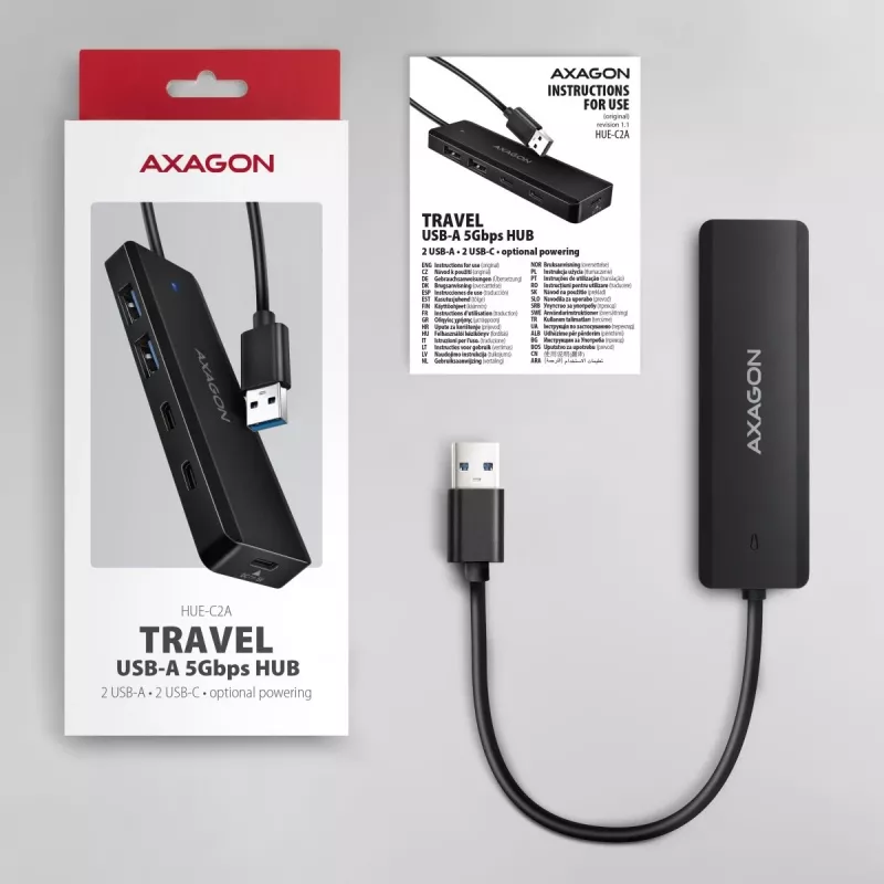 i-tec Axagon HUE-C2A USB-C Hub 4-Port 5 Gbps 2x USB-A + 2x USB-C mit Power Delivery