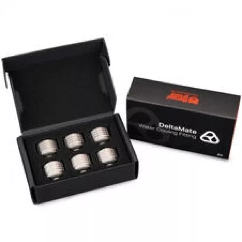 Thermal Grizzly DeltaMate Fitting HT16, Nickel-Plated Steel, G1/4 inch Thread, 6-Pack