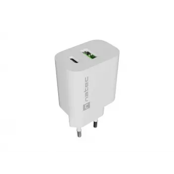 NATEC Ribera Wall Charger 1x USB-A + 1x USB-C 20W White