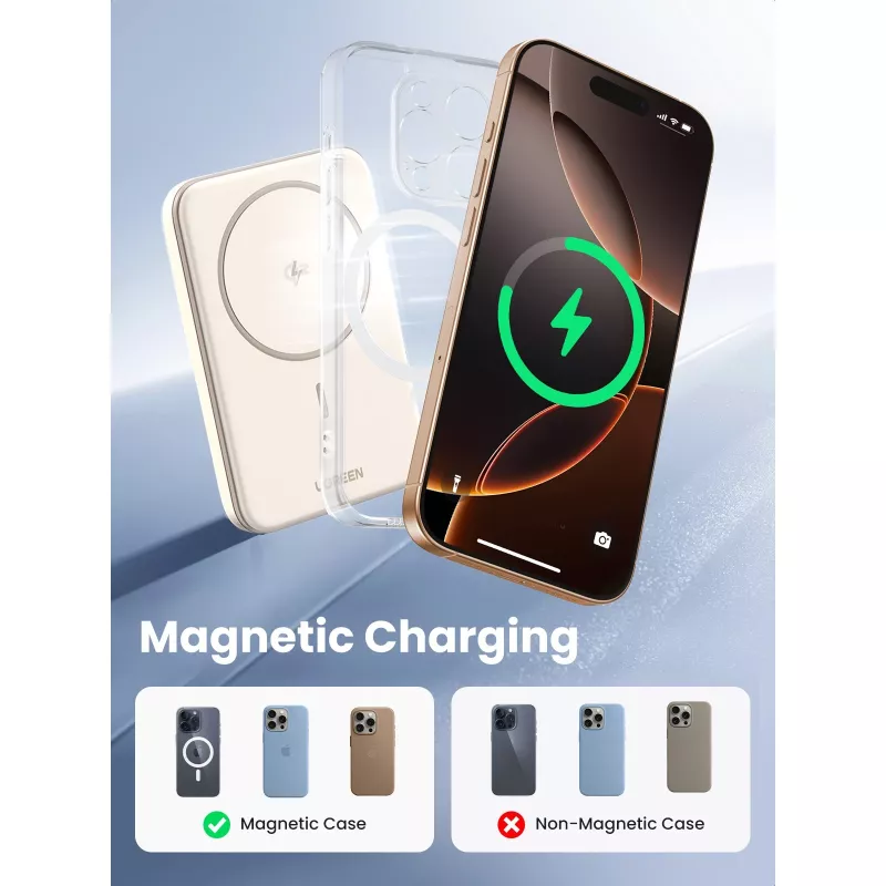 UGREEN 5000mAh Mini Powerbank Wireless 15W mit MagSafe Weiß