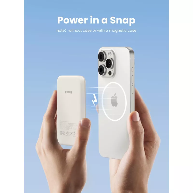 UGREEN 5000mAh Mini Powerbank Wireless 15W mit MagSafe Weiß