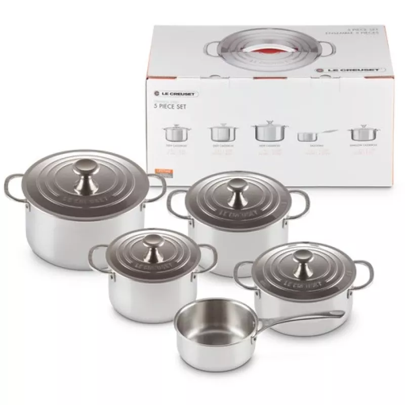 Le Creuset 5-teiliger Topfset - 3-lagiges Edelstahl-Kochgeschirr-Set