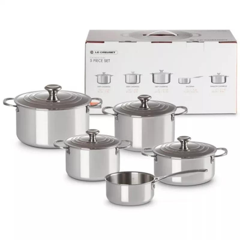 Le Creuset 5-teiliger Topfset - 3-lagiges Edelstahl-Kochgeschirr-Set