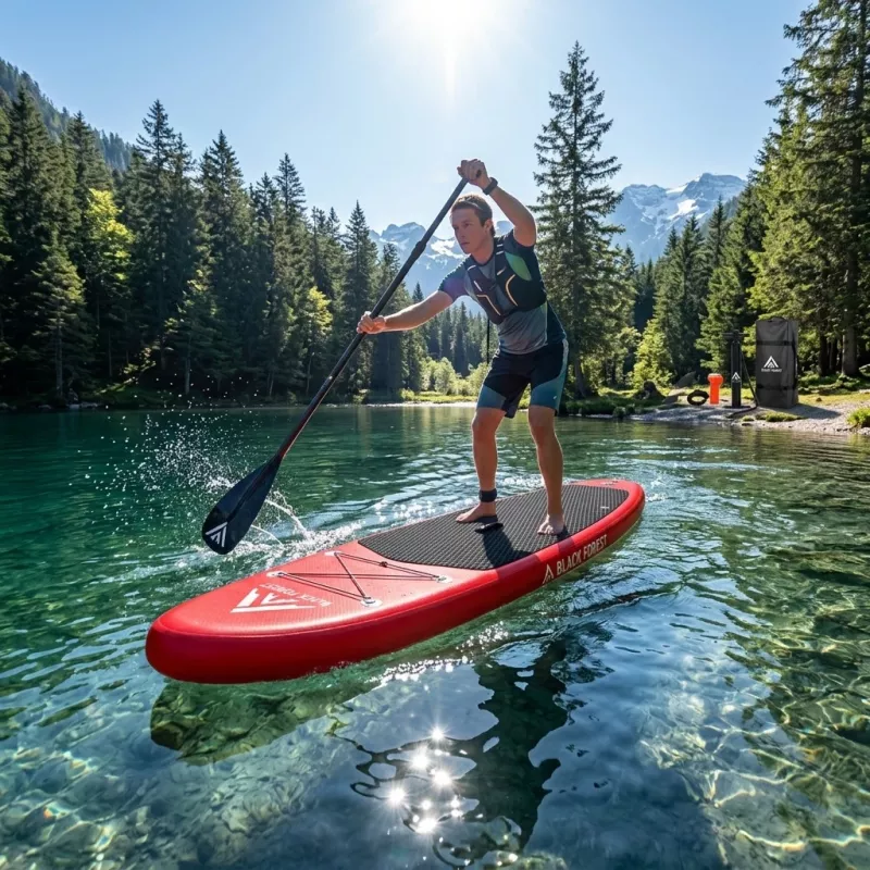 Extralink BLACK FOREST aufblasbares SUP-Board rot 320x81x15 cm Set mit Paddel, Rucksack, Pumpe, Leine, Finne SUP-4025