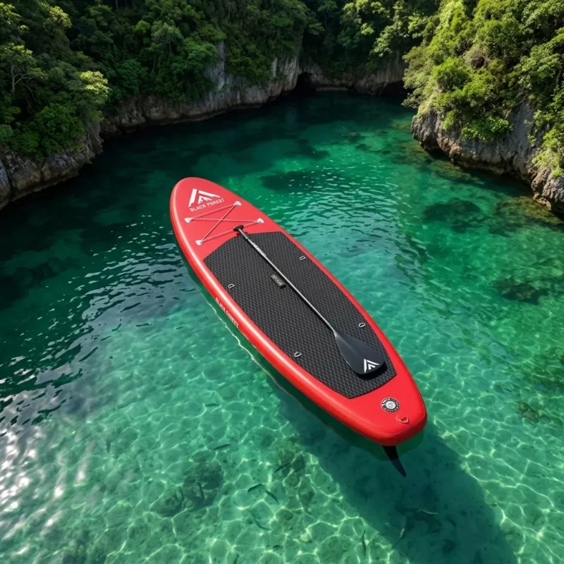 Extralink BLACK FOREST aufblasbares SUP-Board rot 320x81x15 cm Set mit Paddel, Rucksack, Pumpe, Leine, Finne SUP-4025