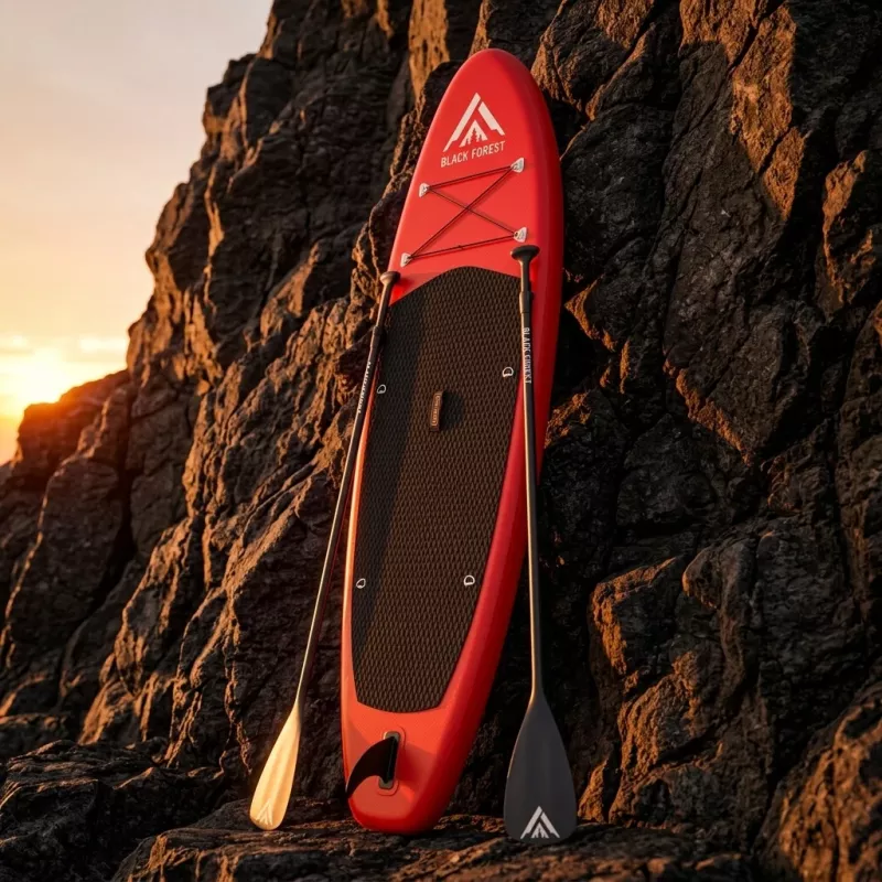 Extralink BLACK FOREST aufblasbares SUP-Board rot 320x81x15 cm Set mit Paddel, Rucksack, Pumpe, Leine, Finne SUP-4025