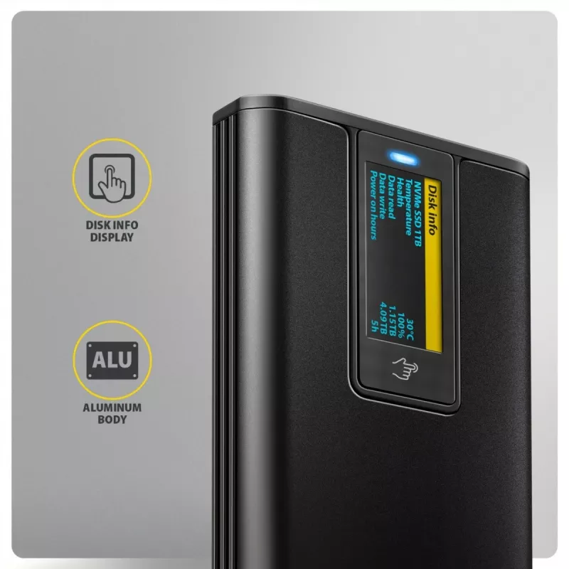 AXAGON EEM2-SD2B Externes Gehäuse 10Gbps M.2 NVMe/SATA SSD mit LED-Anzeige, USB-C, Schwarz