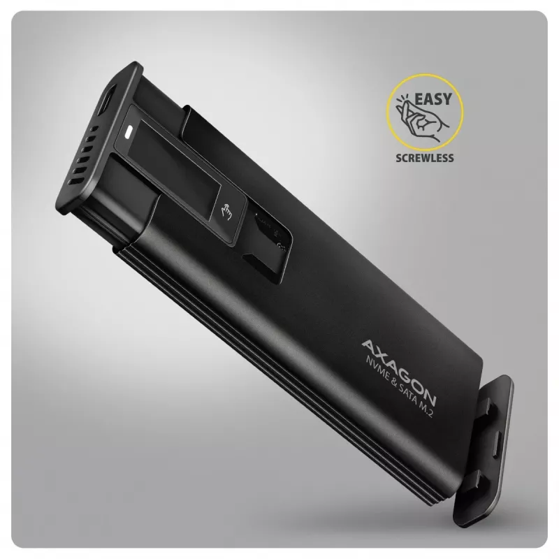 AXAGON EEM2-SD2B Externes Gehäuse 10Gbps M.2 NVMe/SATA SSD mit LED-Anzeige, USB-C, Schwarz
