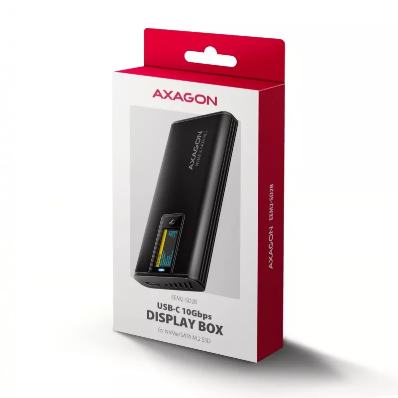 AXAGON EEM2-SD2B Externes Gehäuse 10Gbps M.2 NVMe/SATA SSD mit LED-Anzeige, USB-C, Schwarz