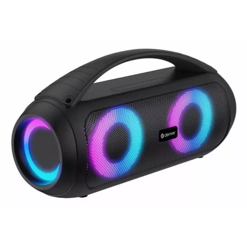 Denver BTG-618 Tragbarer Bluetooth-Party-Lautsprecher 200W mit LED-Leuchten, Schwarz
