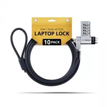 StarTech.com UDUOKA10-LAPTOP-LOCK 10er-Pack 3-in-1 Laptop-Schloss - gleichschließend/Kombinations-Sicherheitskabelschloss - Diebstahlschutz - Schwarz & Silber - 2 m - TAA-konform