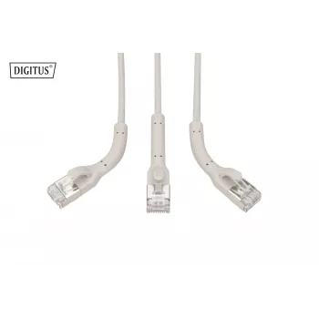 DIGITUS CAT 6A F-FTP Angled Patch Cable, Kupfer, 0,5 m, Grau, 10er-Pack