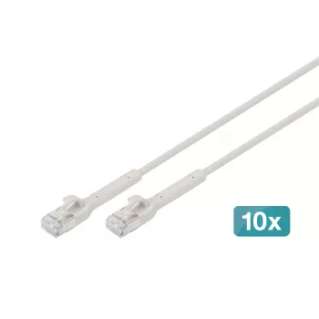 DIGITUS CAT 6A F-FTP Angled Patch Cable, Kupfer, 0,5 m, Grau, 10er-Pack