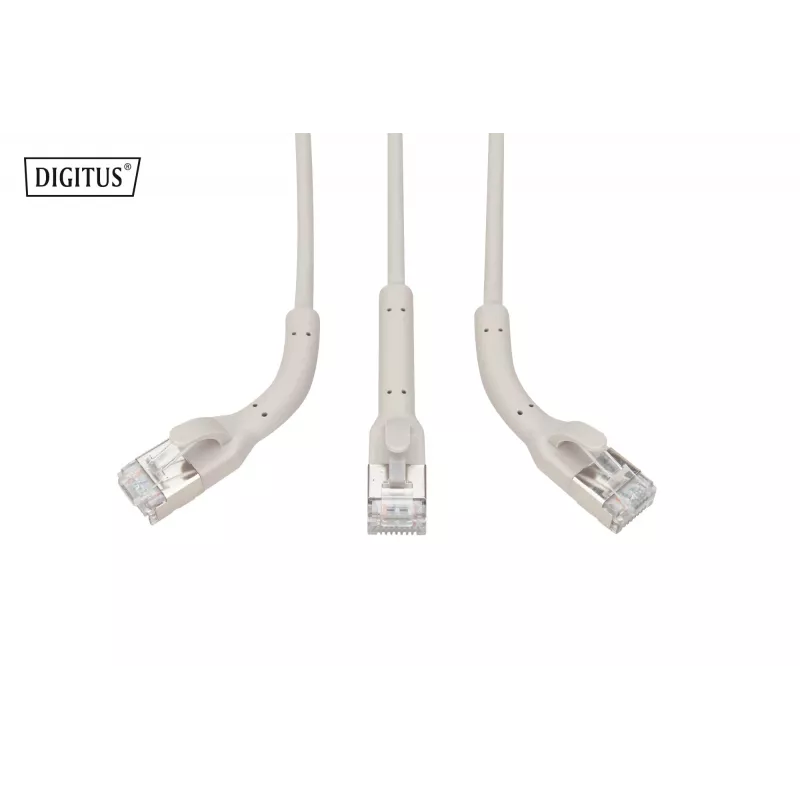 DIGITUS CAT 6A F-FTP Angled Patch Cable, Copper, 1,5 m, Grey, 10 Stück