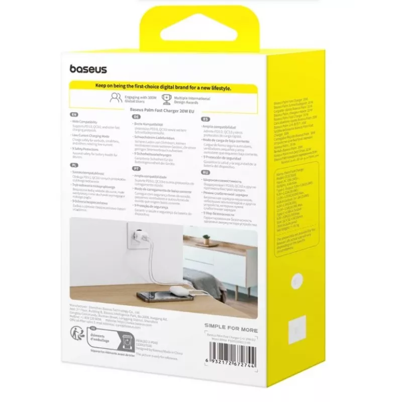 Baseus Palm 65W GaN5 USB-C Fast Charger Weiß