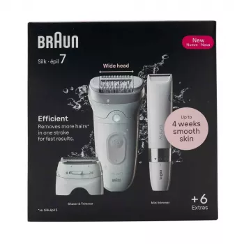 Braun Silk-épil 7 7-441 Epilator - Silber/Weiß - 40 Pinzetten - MicroGrip - 0,5 mm - Wiederaufladbar - Integrierter Akku
