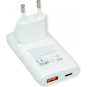 VALUE USB-Wandladegerät, EU/US-Stecker, 2x USB (A+C), 65W