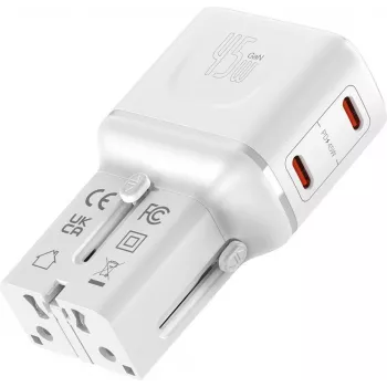VALUE USB Travel Charger, EU/UK/US, 2x USB-C, 45W