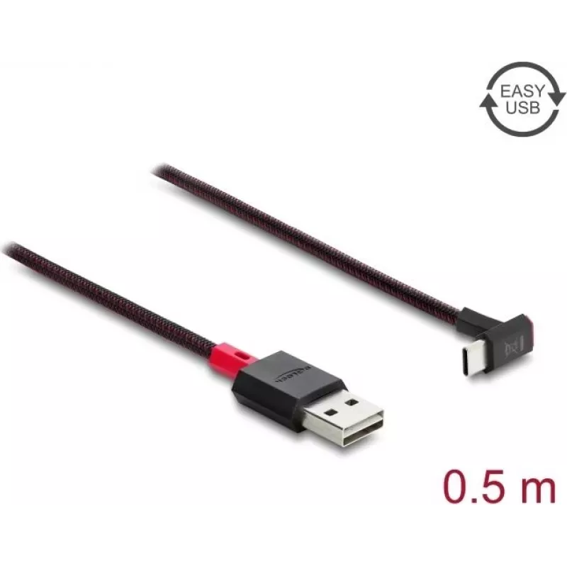 Delock EASY-USB 2.0 Kabel USB Typ-A Stecker auf USB Typ-C Stecker abgewinkelt auf/ab 0,5 m Schwarz