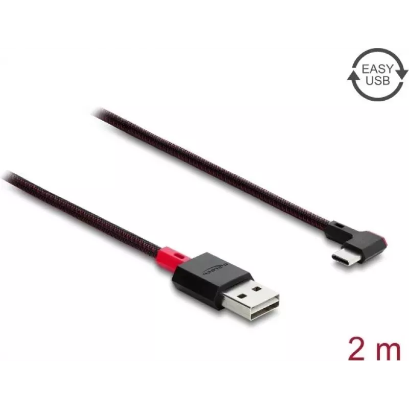 Delock EASY-USB 2.0 Kabel USB Type-A Stecker auf USB Type-C Stecker abgewinkelt links/rechts 2 m Schwarz (81547)