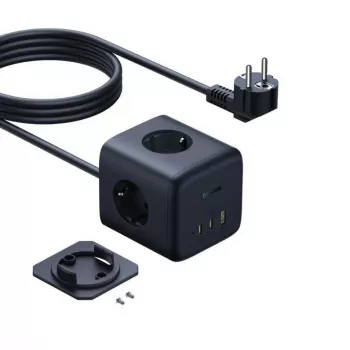 Baseus EnerFill FA11 67W Power Strip Cube mit 3 EU-Steckdosen, 2 USB-C und 1 USB-A, 1,5 m Kabel, Schwarz