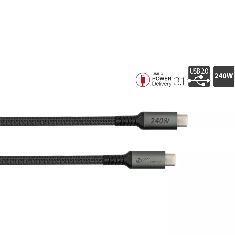 GoodConnections USB-C 2.0 (ST-ST) 3m Verbindungskabel Textilummantelung 240W Anthrazit