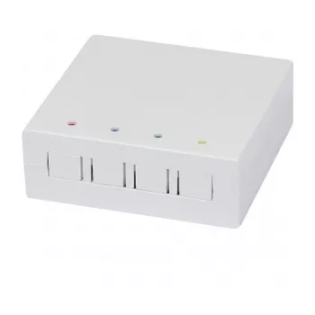 Synergy21 FTTH Wandgehäuse für 4 SC-Simplex oder LC-Duplex Kupplungen, 80x80mm mit Kabelführung, Hutschienen-/Wandmontage, Schrumpfschlauch, Weiß