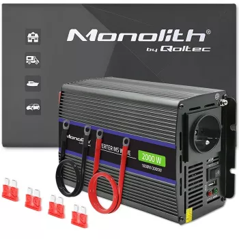 Qoltec Monolith 2000 MS Wave Spannungswandler 12V auf 230V 1000/2000W USB