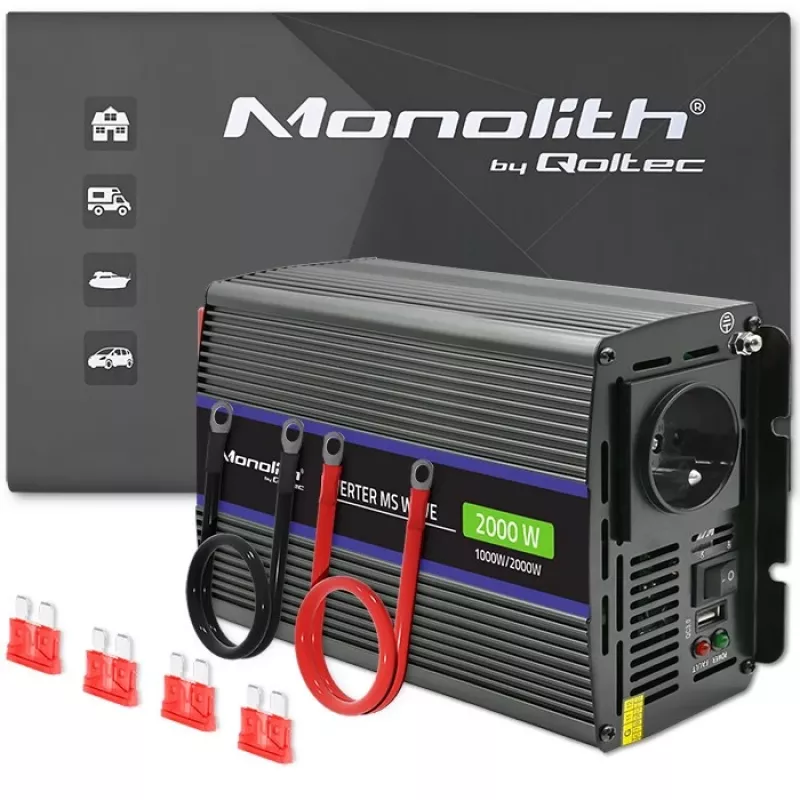 Qoltec Monolith 2000 MS Wave Spannungswandler 12V auf 230V 1000/2000W USB