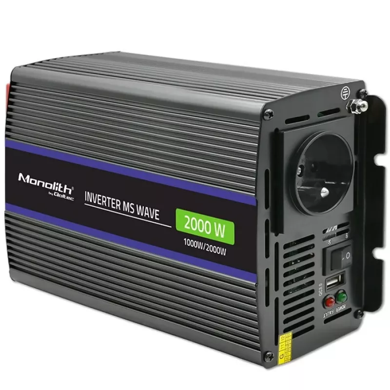 Qoltec Monolith 2000 MS Wave Spannungswandler 12V auf 230V 1000/2000W USB