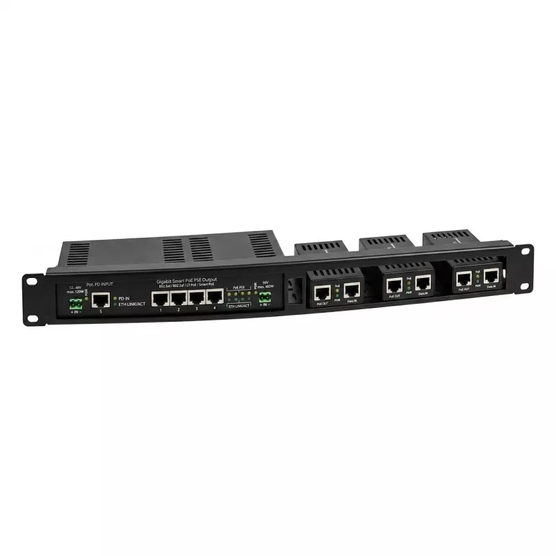 ALLNET 4-Port Gigabit LT-PoE 90W Unmanaged Switch mit 19 inch 1HE Patch Panel