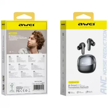 AWEI T229 ANC AI True Wireless Earbuds mit Echtzeit-Übersetzung, Active Noise Cancellation, Bluetooth 5.0, IPX4, bis zu 20 Stunden Akkulaufzeit, Schwarz