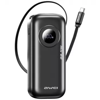 AWEI PowerBank PA-9 10000mAh 22.5W mit einziehbarem Kabel Schwarz