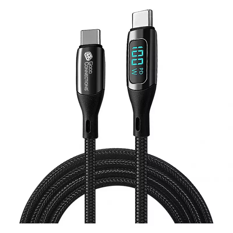 Good Connections USB 2.0 Lade- und Datenkabel 100W mit Digitalanzeige USB-C auf USB-C 1m Schwarz