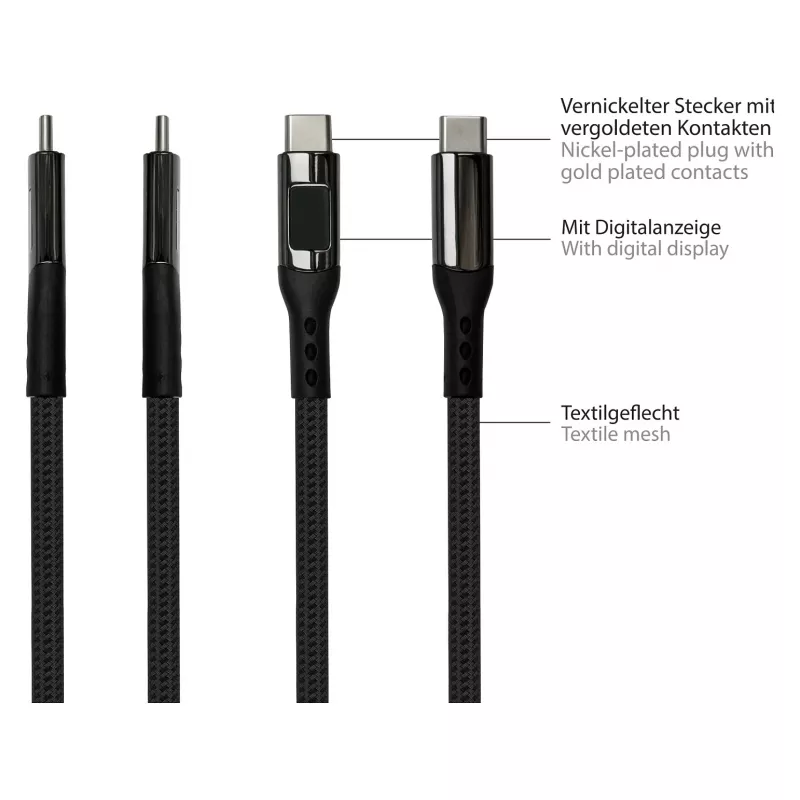 Good Connections USB 2.0 Lade- und Datenkabel 100W mit Digitalanzeige USB-C auf USB-C 1m Schwarz
