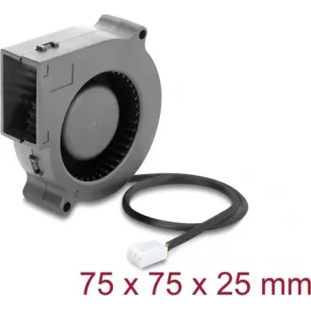 Delock Radial Lüfter / Gebläselüfter 12 V DC 75 x 75 x 25 mm mit 3-Pin Lüfteranschluss, Schwarz (67494)