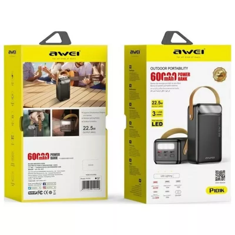 AWEI PowerBank P101K 60000mAh 22.5W Schwarz