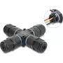 Delock X-Shape Kabelverbinder mit Schraubklemme 3-polig, IP68 wasserdicht für Kabeldurchmesser 5 - 9 mm, inkl. Dichtungen für 9 - 12 mm, werkzeuglos Schwarz (87247)