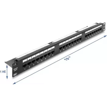 Delock 19 inch 1U Patch Panel 24 Port Cat.6 mit LED und Zugentlastungsschiene, ungeschirmt, schwarz (91087)