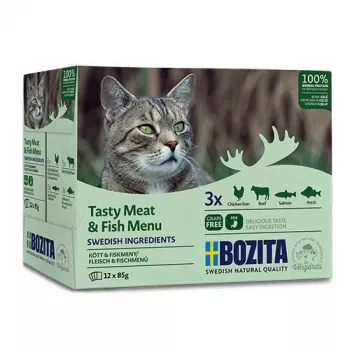 BOZITA Tasty Meat & Fish Menu in Jelly - Nassfutter für Katzen - 12 x 85g