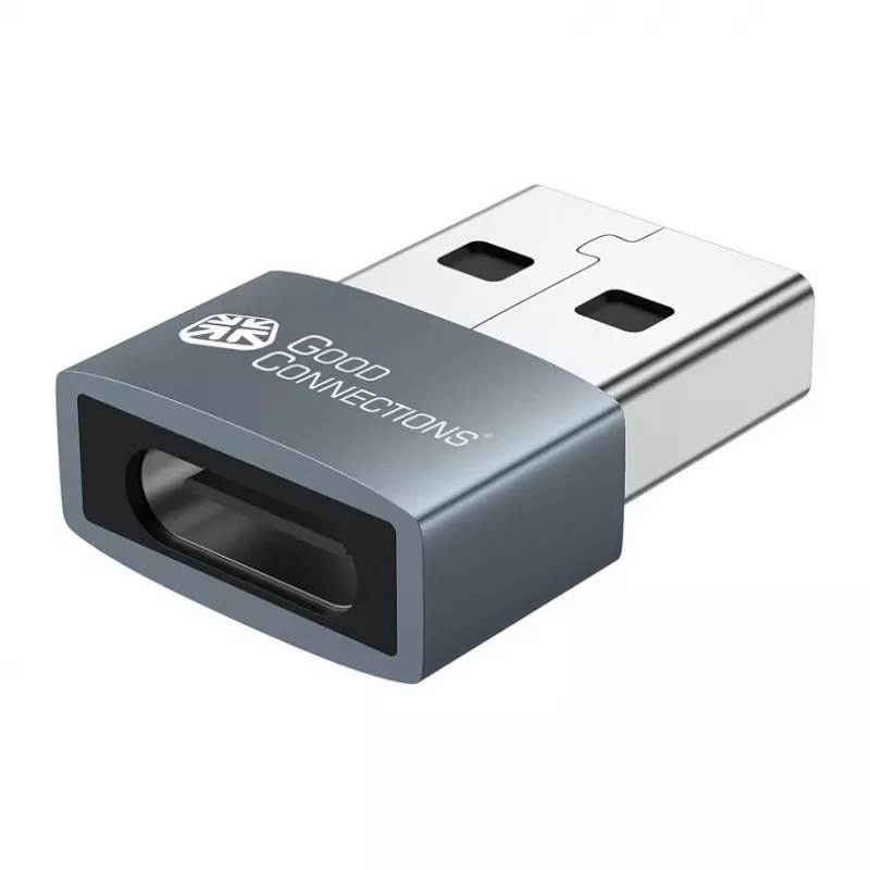 Good Connections USB 2.0 Adapter USB-A Stecker auf USB-C Buchse Aluminiumgehäuse Grau 2er-Pack