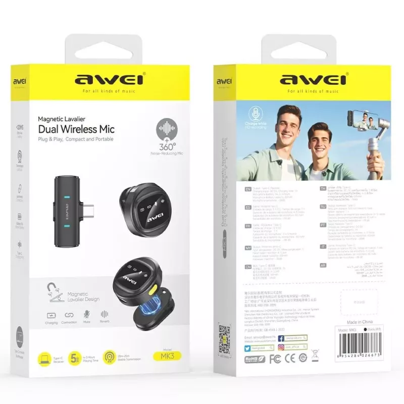 AWEI MK3 Duo Wireless Lavalier Mikrofon Schwarz