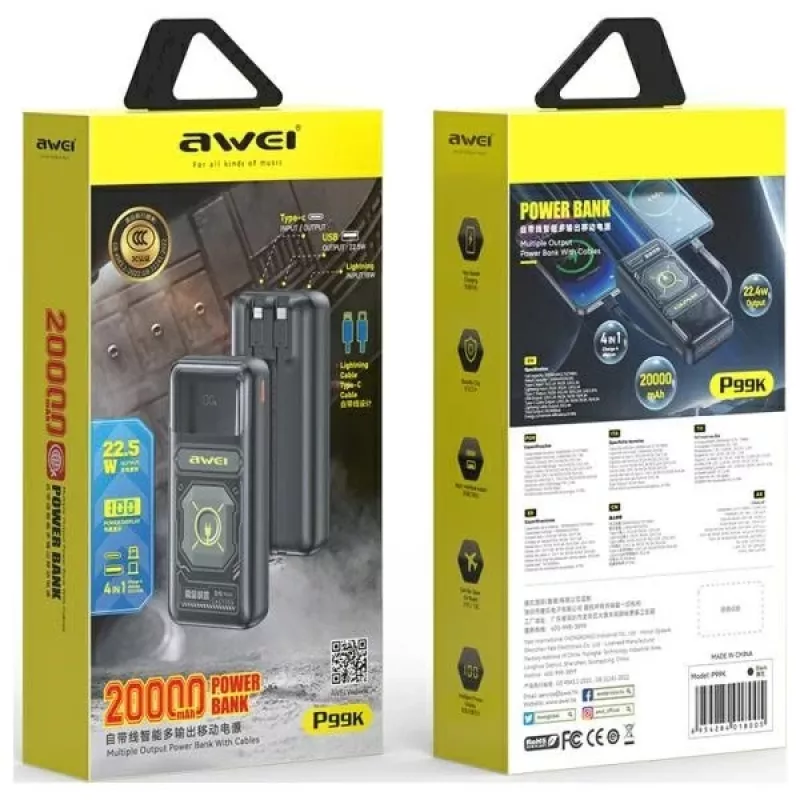 AWEI PowerBank P99K 20000mAh 22.5W Schwarz
