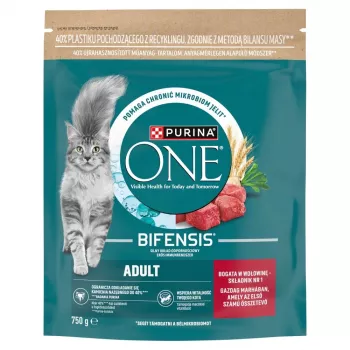 Purina ONE Adult Trockenfutter für Katzen mit Rind und Vollkorn 750g